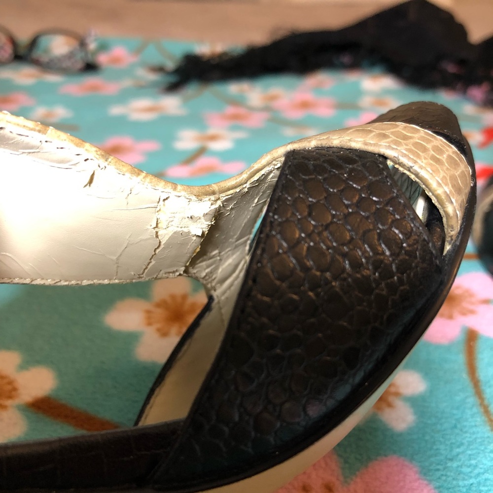 NINE WEST Hammer Croc Texture Slingback Peeptoe Tri-Color Heels Sz 5 - Picture 9 of 9